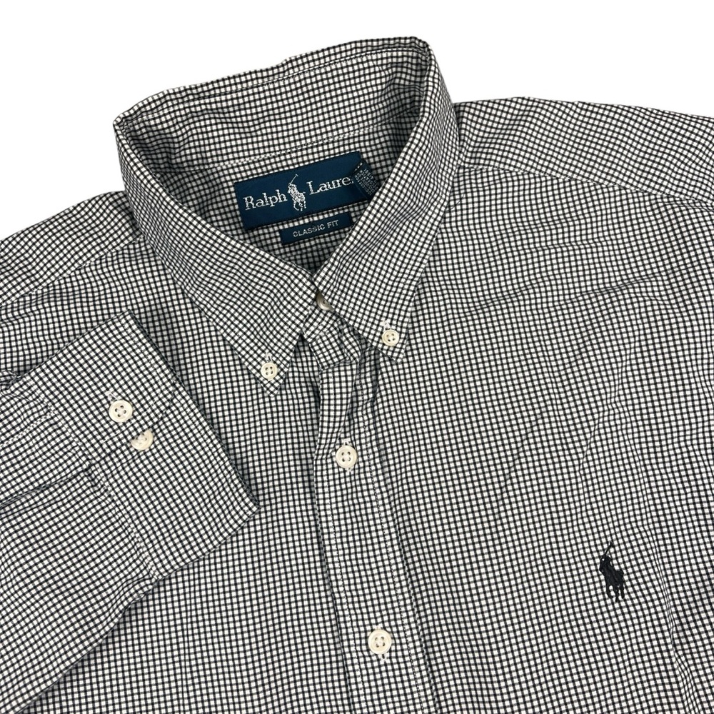 Ralph Lauren Button Down Shirt Mens Large 17 34/35 Classic Fit Black‎ White